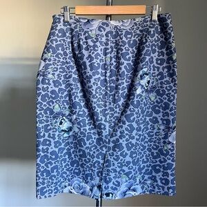 Spiegel Linen Cotton Floral Animal Print Skirt Sz 8 Blue Y2k Casual Summer Party